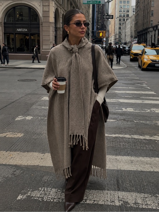 unbranded Jackets & Blazers - Womens Taupe Fringe Wool-Blend Cape with Scarf stunning universal style
